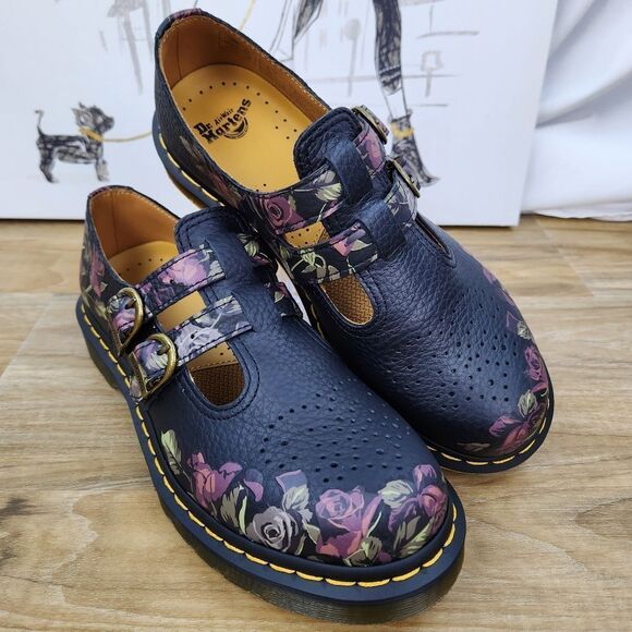 🩵NIB Dr. Martens 8065 Black Decayed Roses Nappa Mary Janes Size 8 - Picture 7 of 12